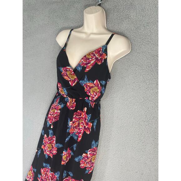 Lily Star Black Floral Maxi Dress Womens M Spaghetti Strap Boho‎ Sundress Flowy - Picture 10 of 14